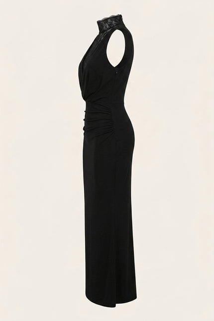 Sleeveless Lace Dress - Black - Side