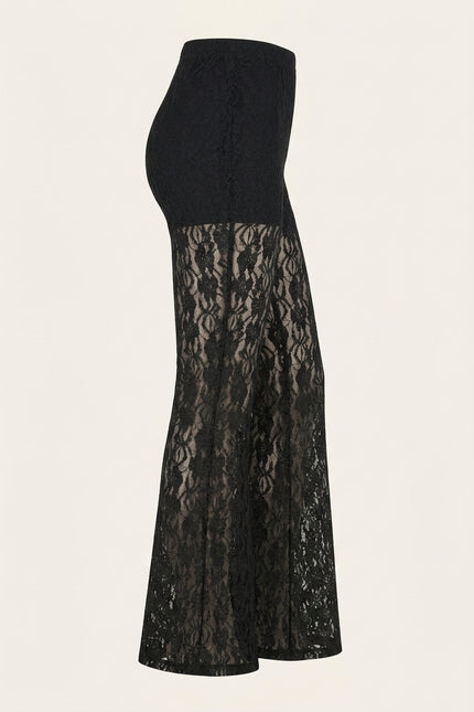 Allover Lace Flare Pants - Black - Side