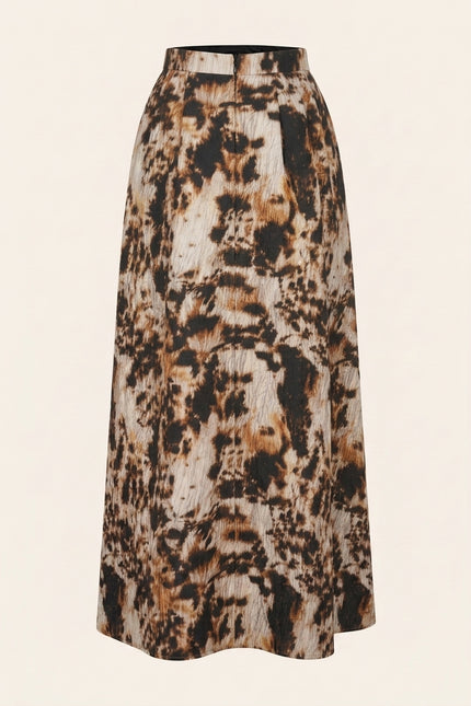 Allover Print Cropped Blazer - Brown - Skirt Back