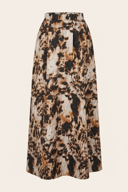 Allover Print Cropped Blazer - Brown - Skirt Front