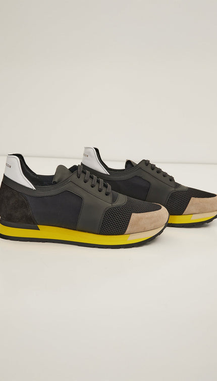 Skyscraper Runner Sneaker 2 Genuine Leather - Black Yellow - Ron Tomson