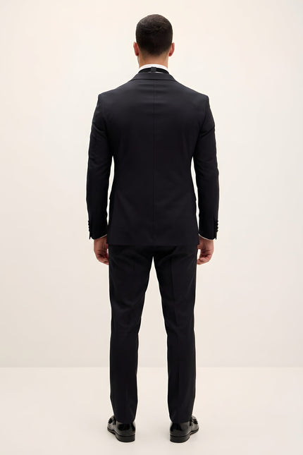 Slant Pocket Peak Lapel Tuxedo - Black - Back