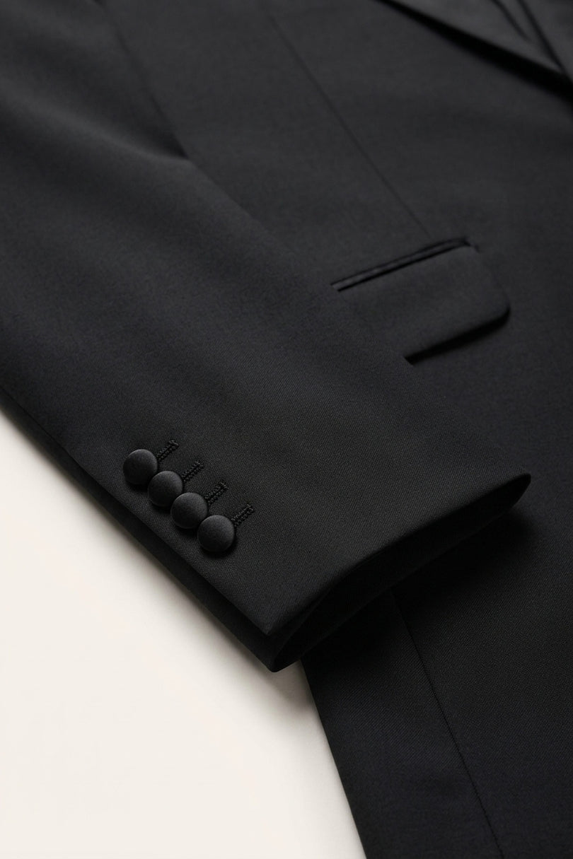 Slant Pocket Peak Lapel Tuxedo - Black - Fabric detail
