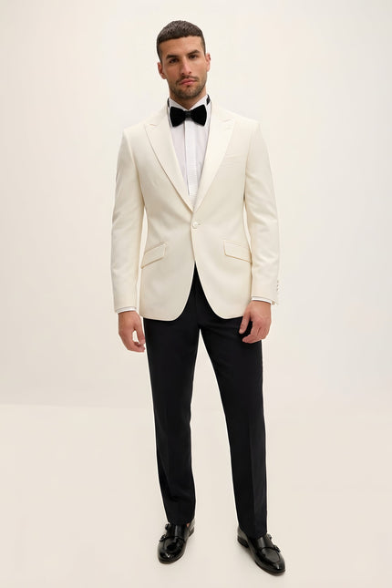 Slant Pocket Peak Lapel Tuxedo - White - Front