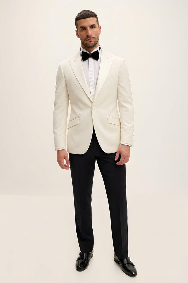 Slant Pocket Peak Lapel Tuxedo - White - Front