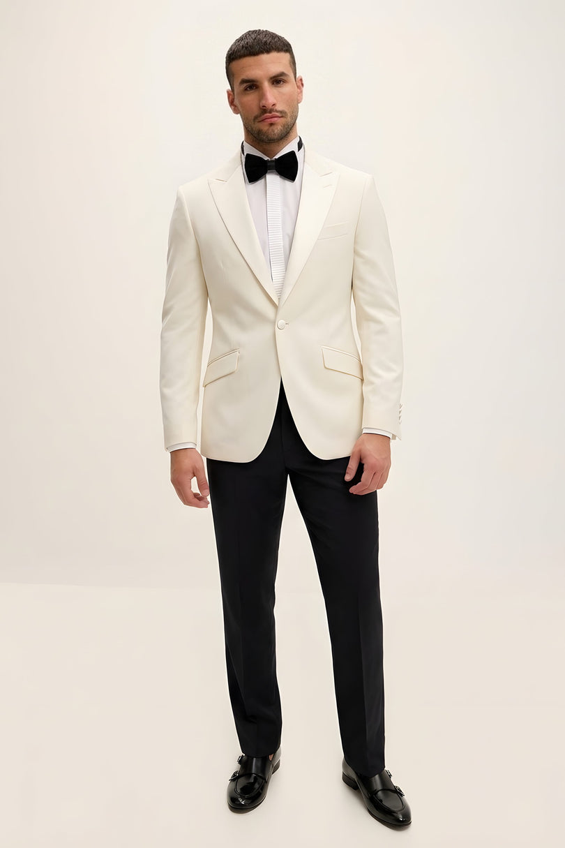 Slant Pocket Peak Lapel Tuxedo - White - Front