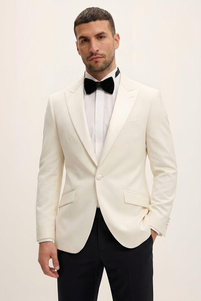 Slant Pocket Peak Lapel Tuxedo - White - Front (styled)