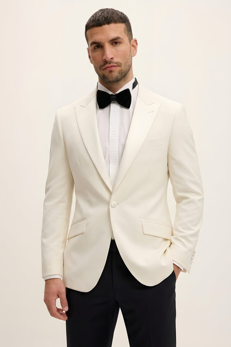 Slant Pocket Peak Lapel Tuxedo - White - Front (styled)