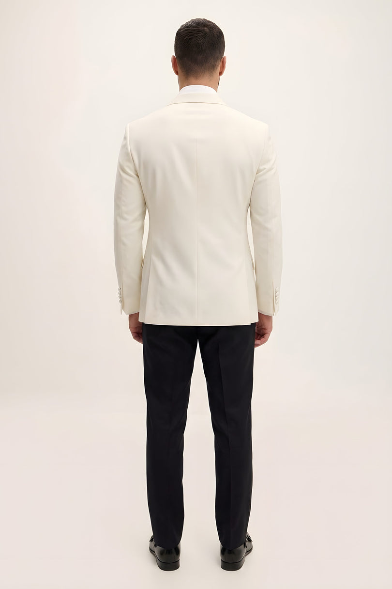 Slant Pocket Peak Lapel Tuxedo - White - Back