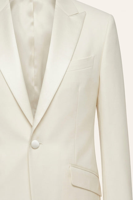 Slant Pocket Peak Lapel Tuxedo - White - Lapel detail