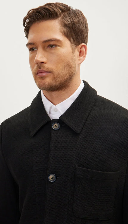 Sleek Full Button Shacket - Black - Ron Tomson