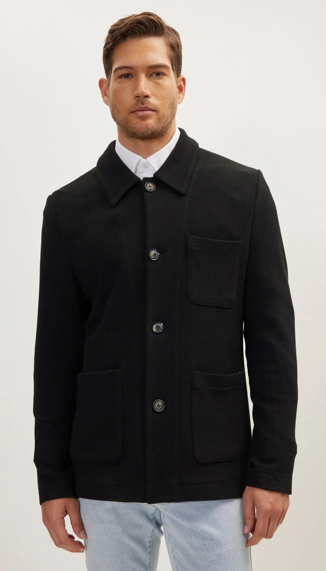 Sleek Full Button Shacket - Black - Ron Tomson