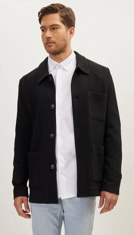Sleek Full Button Shacket - Black - Ron Tomson
