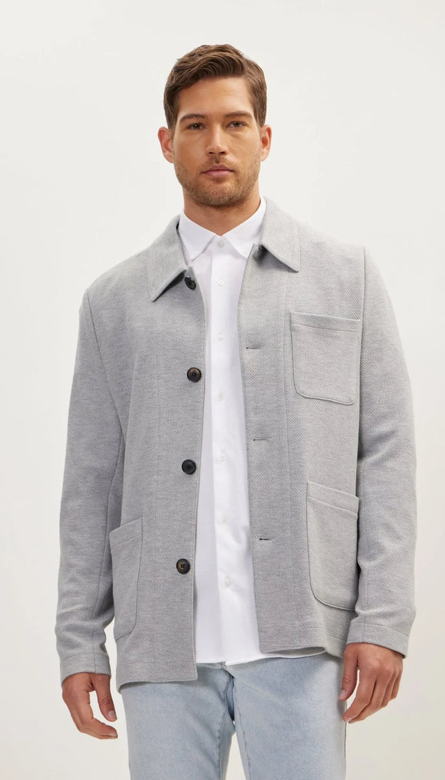 Sleek Full Button Shacket - Grey - Ron Tomson