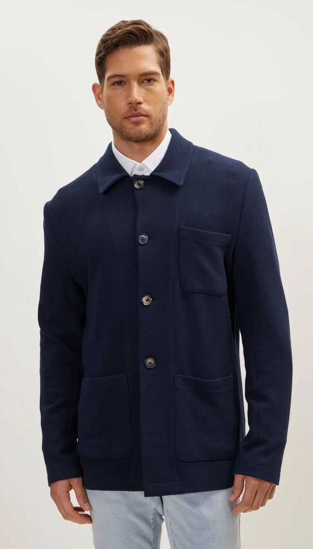 Sleek Full Button Shacket - Navy - Ron Tomson
