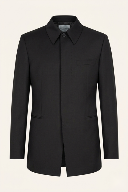 Sleek Safari Wool Suit Black - Front
