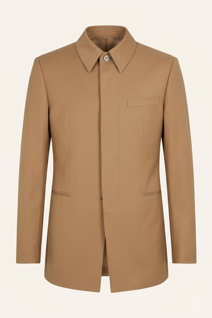 Sleek Safari Wool Suit Light Brown - Front