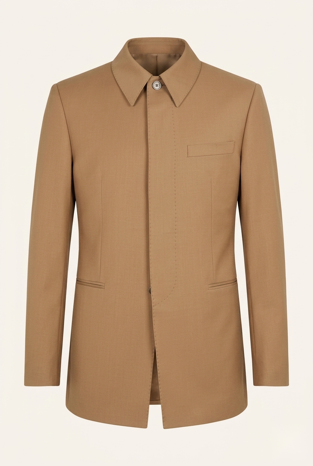 Sleek Safari Wool Suit Light Brown - Front