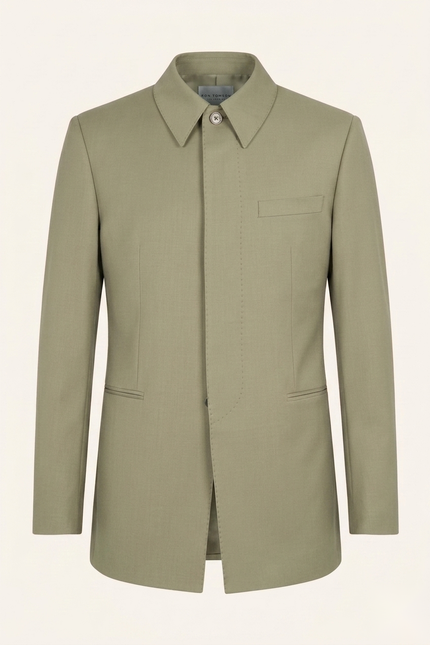 Sleek Safari Wool Suit Light Green - Front