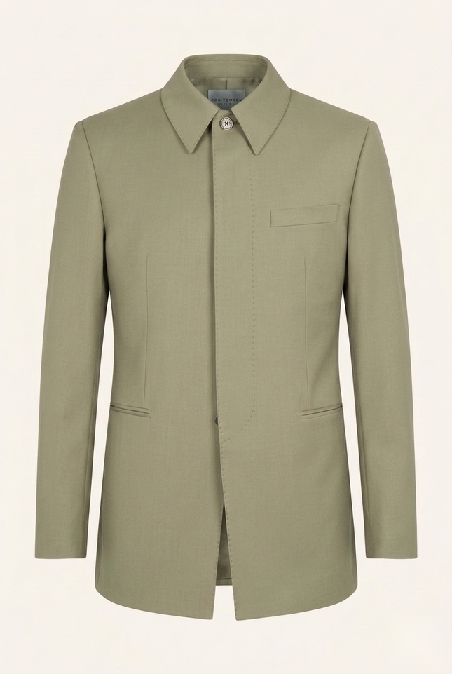 Sleek Safari Wool Suit Light Green - Front