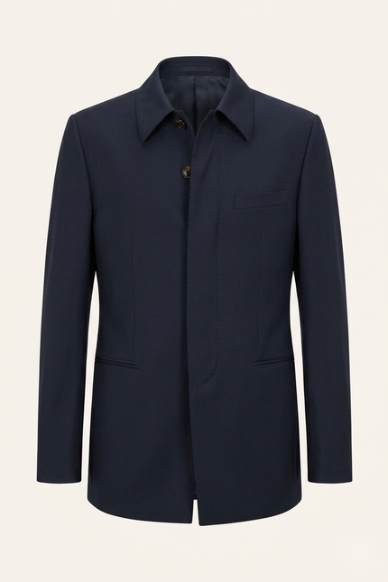 Sleek Safari Wool Suit Navy - Front