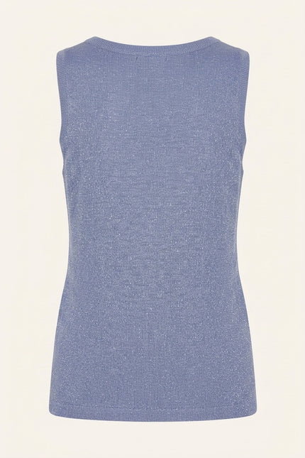 Sleeveless Glitter V-Neck Top - Blue - Back