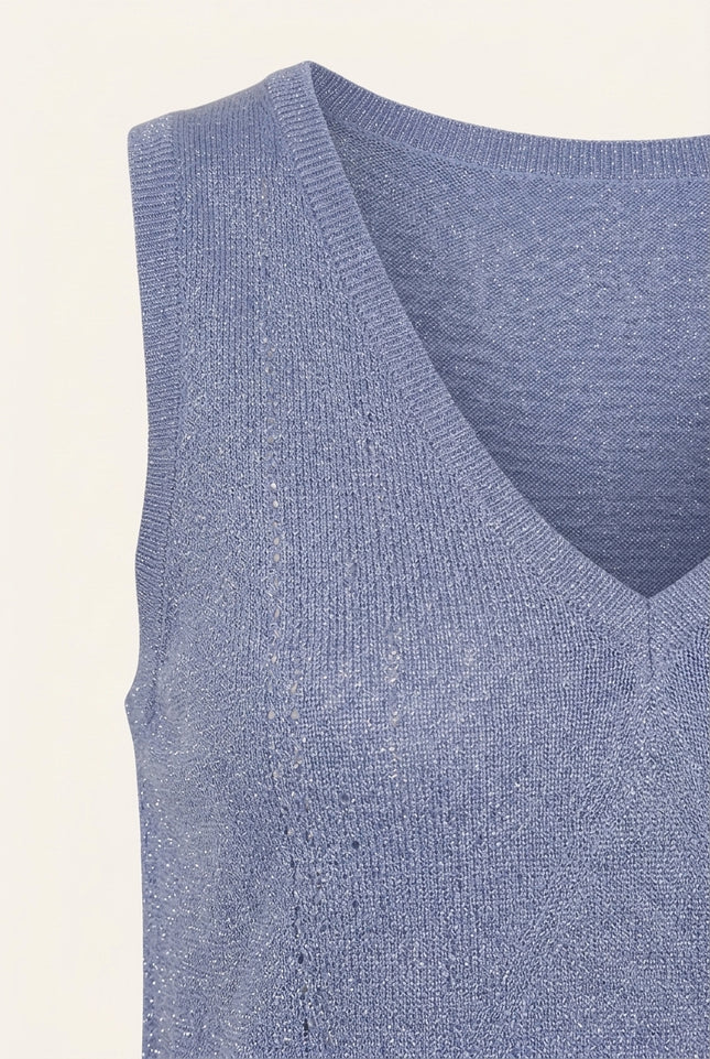 Sleeveless Glitter V-Neck Top - Blue - Detail