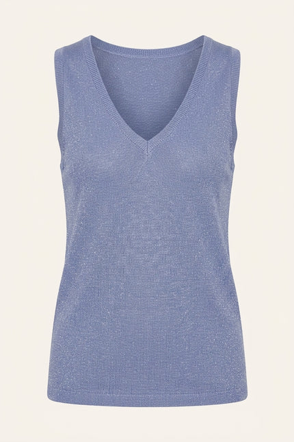 Sleeveless Glitter V-Neck Top - Blue - Front