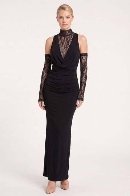 Sleeveless Lace Dress - Black - front view