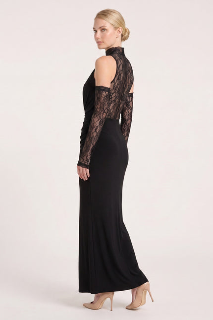 Sleeveless Lace Dress - Black - side view