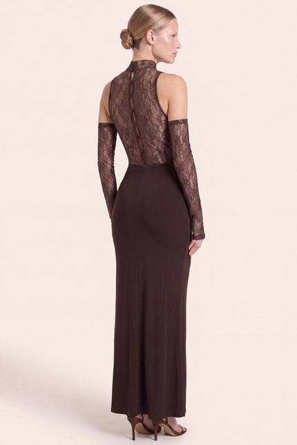 Sleeveless Lace Dress - Brown - back view