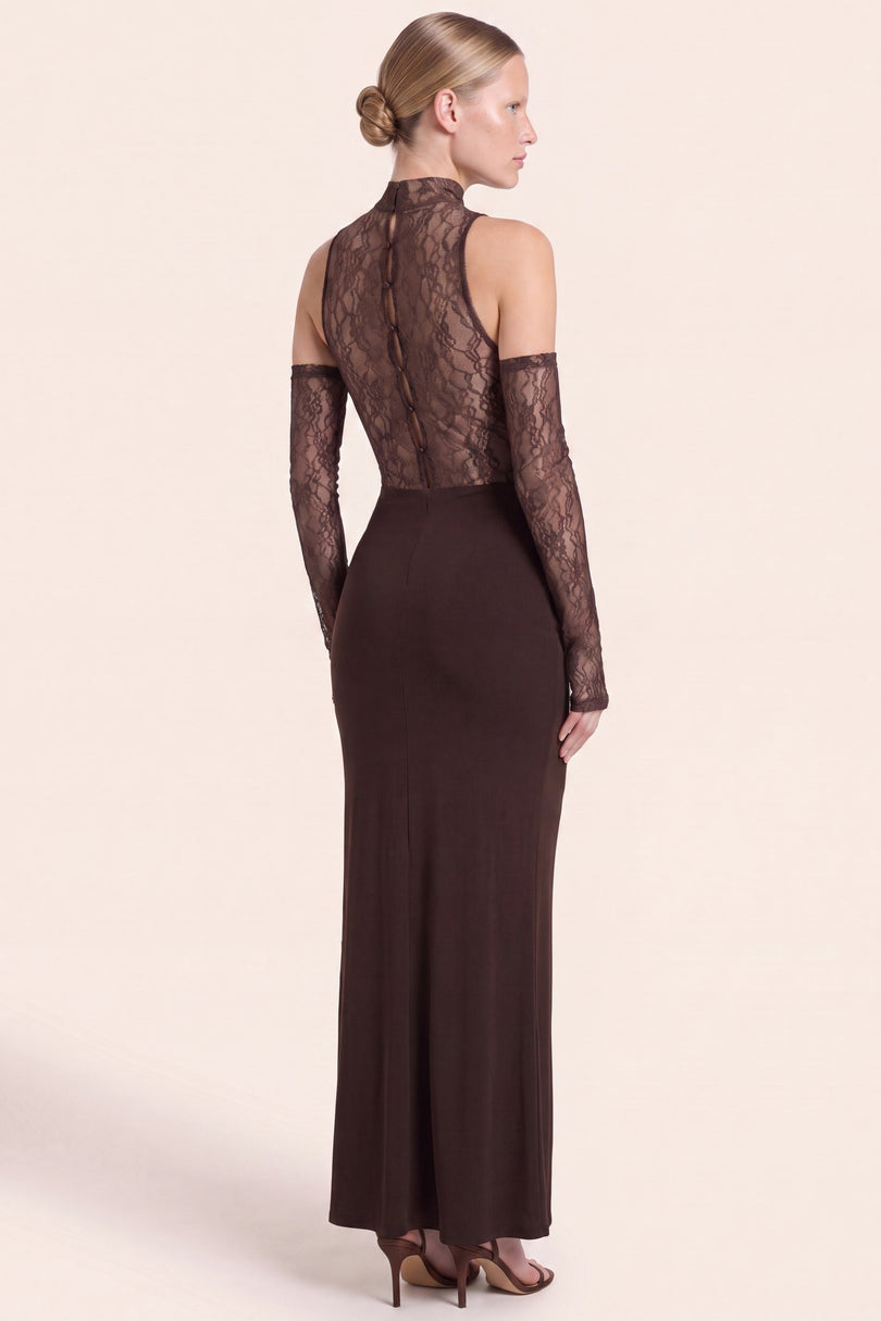 Sleeveless Lace Dress - Brown - back view