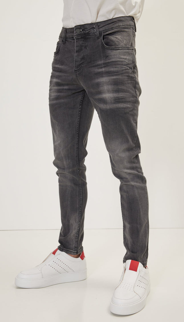 Slim Cut Whiskered Denim - Dark Grey - Ron Tomson