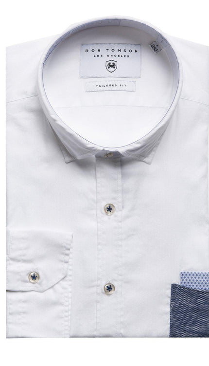 Slim Fit Contrast Pocket Shirt - White - Ron Tomson