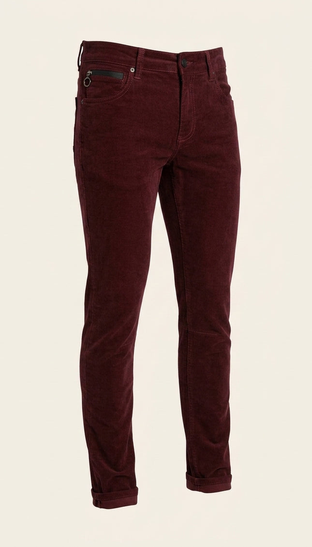 Slim Fit Corduroy Jeans - Wine - Front