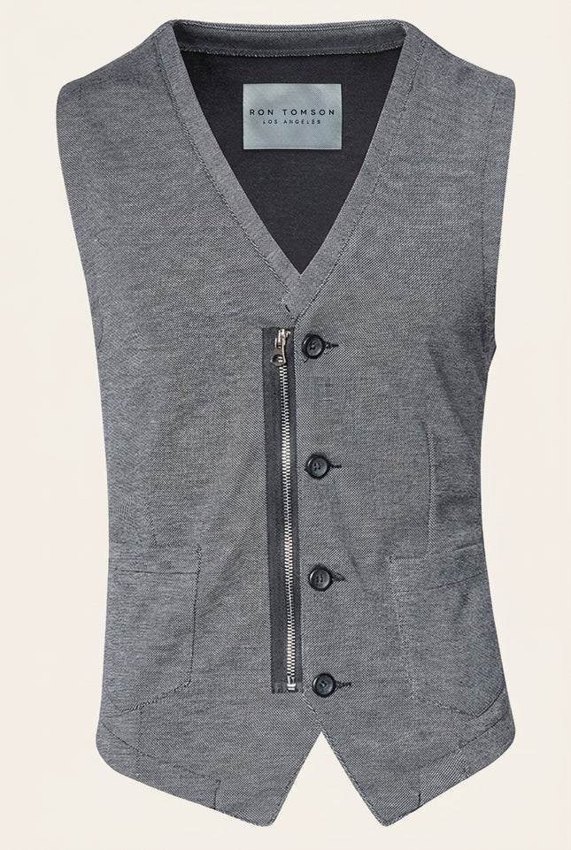 Slim Fit Cotton Vest - Grey - Front