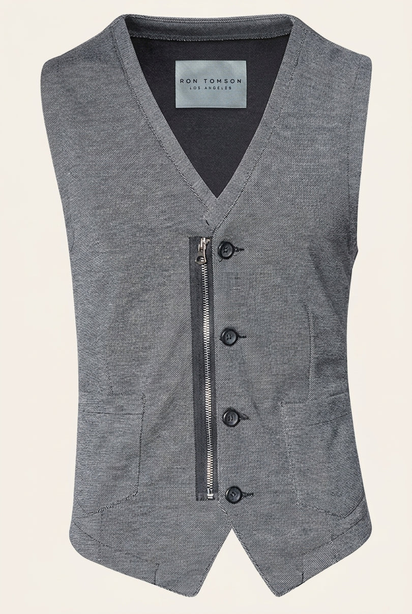 Slim Fit Cotton Vest - Grey - Front