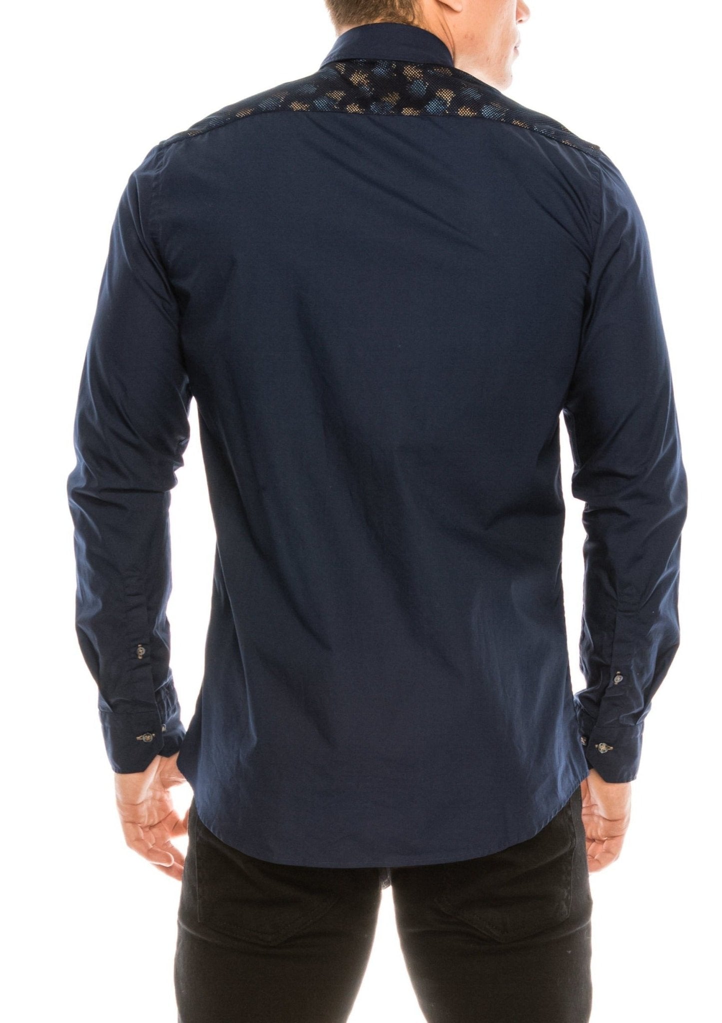 Slim Fit Fleece Shirt - Navy Brown - Ron Tomson