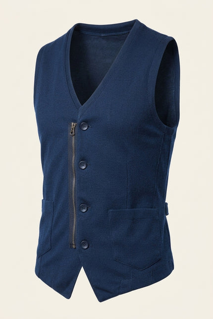 Slim Fit Knit Vest - Navy - Front