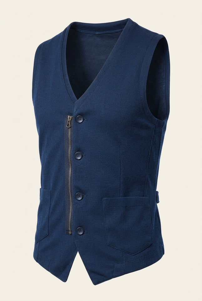 Slim Fit Knit Vest - Navy - Front