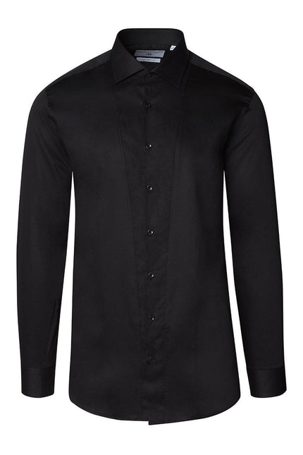 Slim Fit Pique Front Long Sleeve Tuxedo Shirt - Black - Ron Tomson
