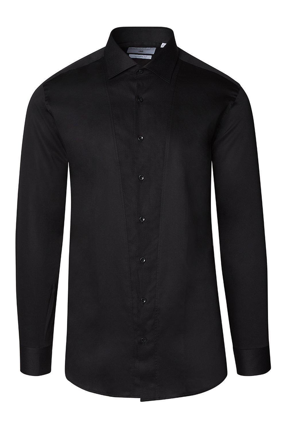 Slim Fit Pique Front Long Sleeve Tuxedo Shirt - Black - Ron Tomson Black / M (15.5 US) Slim Fit Pique Front Long Sleeve Tuxedo Shirt - Black - Ron Tomson Black / M (15.5 US)