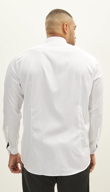 Slim Fit Pique Front Long Sleeve Tuxedo Shirt - White - Ron Tomson