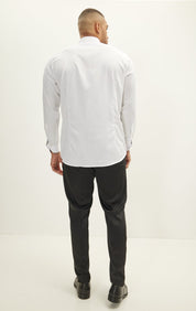 Slim Fit Pique Front Long Sleeve Tuxedo Shirt - White - Ron Tomson