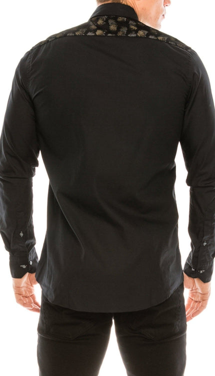 Slim Fit Printed Mesh Shirt- Black Grey - Ron Tomson