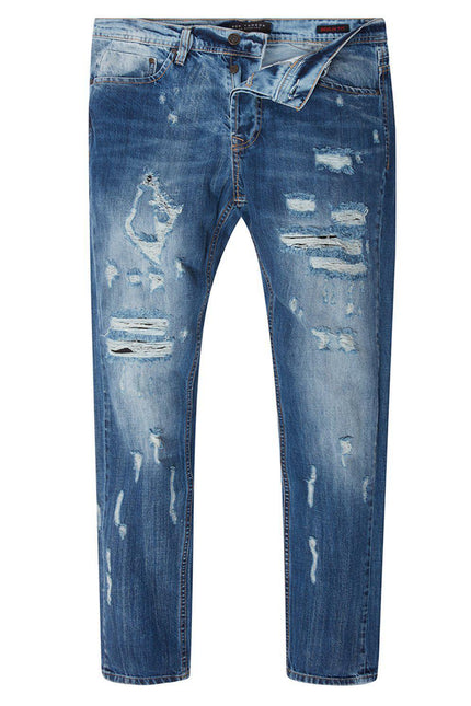Slim Straight Cotton Denim Jeans - Navy - Ron Tomson