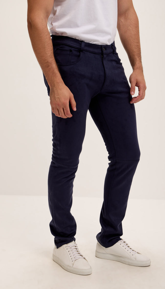 Slim Tapered Microsuede Pants - Navy - Ron Tomson
