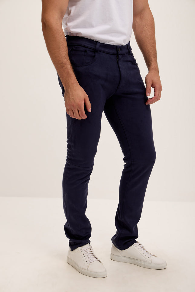 Slim Tapered Microsuede Pants - Navy - Ron Tomson