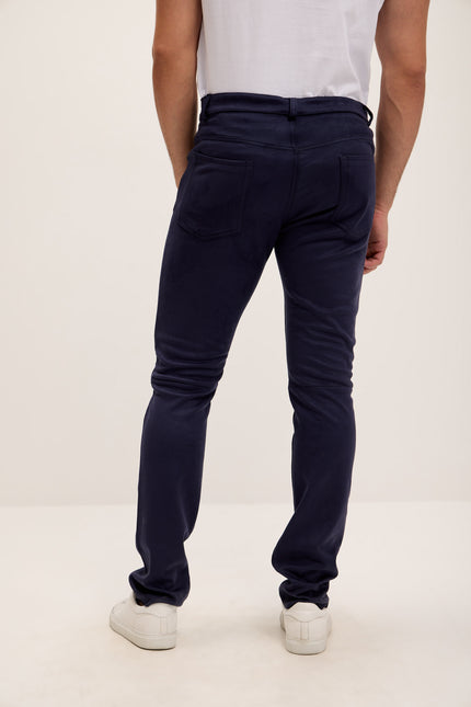 Slim Tapered Microsuede Pants - Navy - Ron Tomson