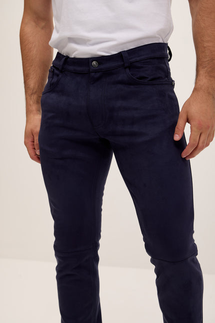 Slim Tapered Microsuede Pants - Navy - Ron Tomson